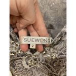 Sue Wong Nocturne Dress Womens 2 Gray Beaded Lace Cocktail Party Sheath Knee Photo 2