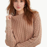 Aerie NWOT Women’s Mini Cable Cropped Knit Long Sleeve Sweater Sz Medium, Tan Photo 0