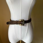 Vintage 1991 Liz Claiborne Belt Braided Brown Leather Gold Tone Chunky Buckle XS Photo 4