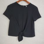 Kensie Womens Blouse Size XS Black Front Tie Side Slit Back Zip Short Sleeve Photo 0