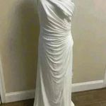 Mac Duggal Mac‎ Duggal One-Shoulder Ruched Jersey Gown white maxi Sz 10. NWT Photo 0