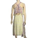 Rebecca Taylor Sz 6 8 Pale Yellow Floral Print Silk Chiffon Open Back Midi Dress Photo 4
