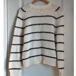 Madewell Textured Cotton Crewneck Sweater in Bright Ivory Navy Stripe, Sz Large Photo 7