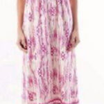 Loft  Pink Cream Gold Print Silk V neck Criss Cross Back Maxi Dress NWT Photo 0