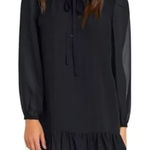 Draper James  Ladies Tie Neck Flounce Shift chiffon Long Sleeve Mini Dress xL Blk Photo 0