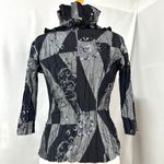 ALEXANDRA ROSATI Black Gray Pleated Embellished Blouse Womens S Black Witch Goth Photo 5