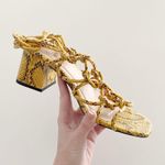 public desire Freya Knotted Strappy Block Heeled Sandals in Mustard Snakeskin Size UK 5 Photo 0