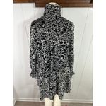 Elan  women’s heart print long sleeve smocked, mock neck ruffle tiered dress Med Photo 2