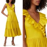 Kate Spade • Poplin Ruffle Tiered Dress mustard yellow gold cotton maxi midi Photo 4