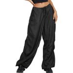 Automet Women's Black Drawstring Low Rise Baggy Parachute Trousers Pants Size S Photo 3