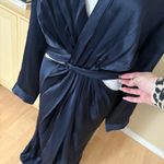 CHRISTOPHER ESBER Navy Blue 100% Silk Satin Triquetra Twist Dress Cutout Sz 10 Blue Photo 5