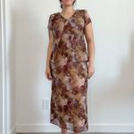 Jessica Howard  Petite Floral Chiffon Midi Dress Brown Purple‎ Overlay 90s Mom Photo 12