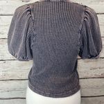 Free People  (One) Puff Sleeve Top Thermal Waffle Knit Washed Blue-XS Photo 1