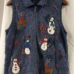 Vintage Erika Snowman Ugly Christmas Holiday Sweater Vest Women's Large Blue Photo 1