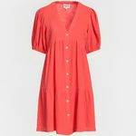 FRNCH  Short Sleeve Tiered Mini Dress 100% Cotton Crinkle Beachy CORAL PINK‎ Sz M Photo 0