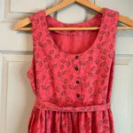 Handmade  Women's M Floral Pink Sleeveless Gathered Button Belted Jumper Dress Photo 1