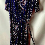 Motherhood Maternity WO SIZE LARGE WRAP DRESS NAVY W/ SALMON AND CREAM DESIGN Photo 0