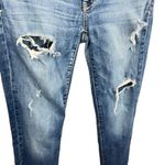 American Eagle  Distressed Skinny Jeans Blue Sz 4 Super Stretch 90s Denim Grunge Photo 6