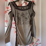 So Nice Rhinestone Gray Suede Lace Up Long Sleeve Off Shoulder Dress Tunic Small Black Photo 3