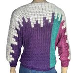 Du Coeur Et Company Aspen Vintage Size S Purple Green White Colorblock Sweater Photo 4