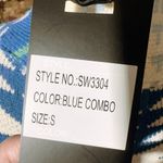 oliver o sweater jacket dress blue geometric rhombus pattern buttons pockets NWT White Photo 3