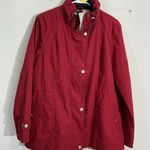 Womans Weather Tamer Large Red Zip Up Snap Up Hidden Hood Midweight Jacket Photo 0