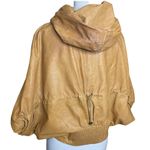 MADE IN ITALY LAMBSKIN LEATHER CAPE STYLE UNIQUE SHORT SLEEVED GATHERED JACKET Tan Size L Photo 1