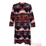Lucky Brand Cardigan Womens Large Side Slit Red Multicolor Aztec Southwestern Photo 3