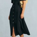 Rihoas The Black V Neck Button Puff Sleeve Midi Dress Size XL Photo 0