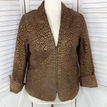 Pamela McCoy Metallic Leopard Print Leather Coat Brown Gold 1X‎ Zipper Front Photo 0