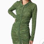Good American Mesh Ruched Green Sheer Dress Beach Boho Hippie Mini Button Up Photo 1