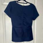Romeo + Juliet Couture Blouse Size S Womens Blue Peplum Short Sleeve Cut-Out Photo 1
