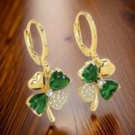Gold Plated Four Leaf Clover Earrings NEW Green Photo 0
