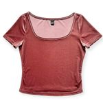 SheIn 🔃Velvet Scoop Neck Pink Short Sleeve Top Photo 1