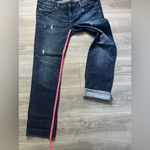 Paige Maternity Adjustable Waist Straight Leg Dark Distressed Denim Blue Jean 31 Photo 8