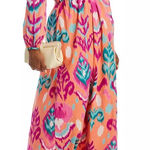 Banjanan Camilla Ikat Print Midi Dress Size Large Pink Photo 0