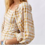 Maeve plaid square neck blouse neutral motif Cropped Puff Sleeve M Cottage Boho Yellow Size M Photo 2
