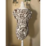 Ann Taylor  Loft Brown White Abstract Zebra Pattern 100% Linen Short Sleeve Tee S Photo 6