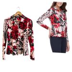 Tommy Hilfiger  Pink Red Black Floral Print Button Down Career Blouse Size Medium Photo 4