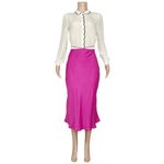 Farm Rio  Strap Detail Satin Finish Midi Skirt, Pink, Small Photo 3