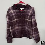 Dress Barn Purple White Plaid Full Zip Sweater Jacket Women's Size Medium Mohair Photo 0
