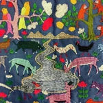 Quilted Blue Tote Bag with Animal Embroidery Boho Anthropologie Style Photo 2