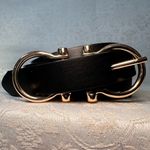 LP Blue Linea Pelle Black Faux Leather Belt Gold Buckle Size Small 40.5 inch Photo 2