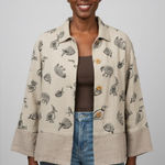 BETS by Canvasbacks Taupe Black 4 Wood Button Bird Fish Linen Boxy Jacket Medium Photo 0