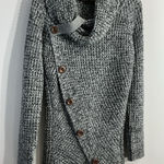 Womans Assymetric Long Sleeve Pullover Sweater Medium Black Gray Cowl Neck Photo 0