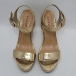 Bamboo  Platform High Wedge Heels Ankle Strap Round Toe Metallic Gold Sandal Sz 8 Photo 3