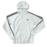 Adidas  White Pullover Hoodie w/ Black Signature 3 Stripe Sleeves Sweatshirt Med Photo 5