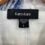Karen Kane Blazer Jacket Womens Large Blue White Cotton Tropical Leaf Print Photo 2