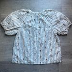 Loft Striped Embroidered Puff Sleeves Blouse Size L Photo 6