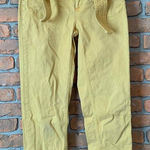 Loft Belted Pants Womens 0 Yellow Straight Leg Casual Career Cropped Ankle Mid Photo 0